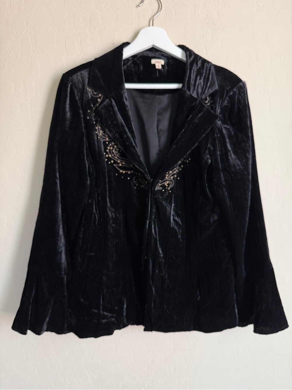 Reba Western Boho Velvet Embellished Black Women's Blazer Jacket Medium